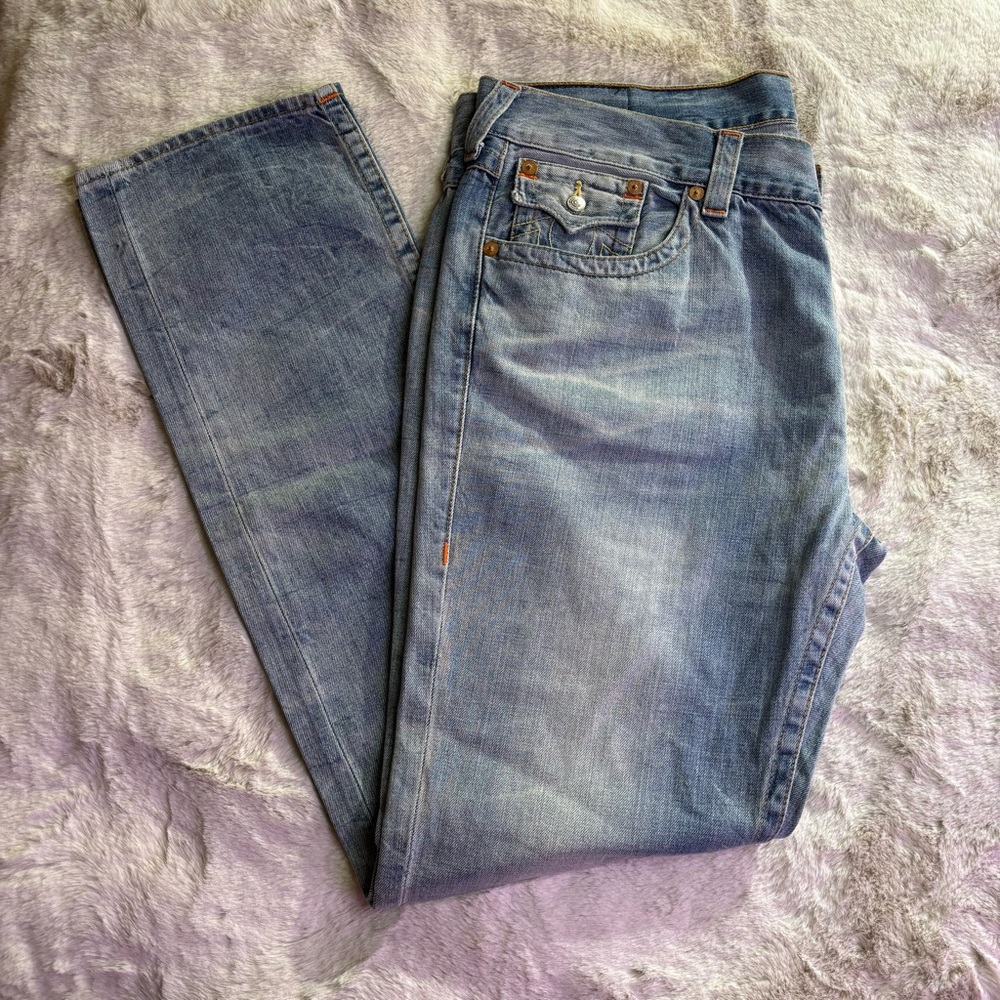 True Religion Light Blue Straight Jeans, Size 40